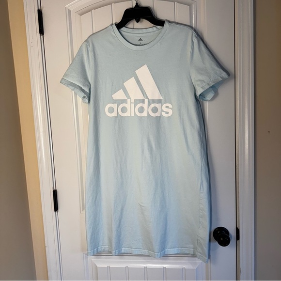 Adidas Sky Blue T-shirt Dress with White Logo - Picture 1 of 4